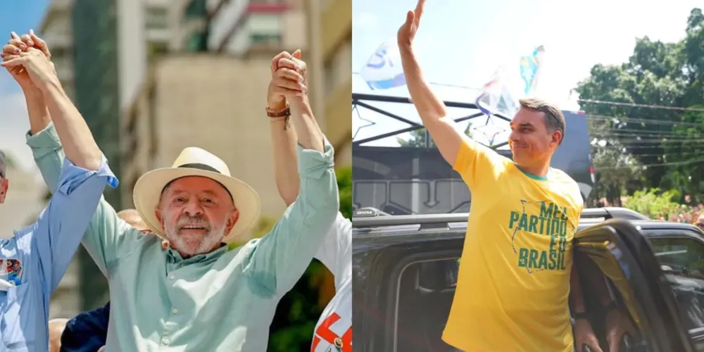 Presidente Luiz Inácio Lula da Silva (PT) e Flávio Bolsonaro (PL) em atos de campanha