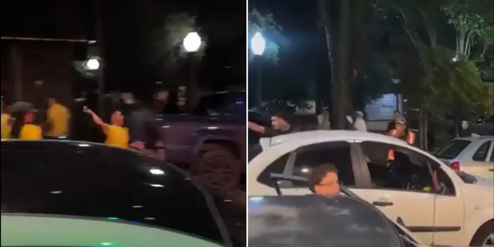 Segundo vídeos, pessoas com camiseta amarela arremessam objetos em veículo