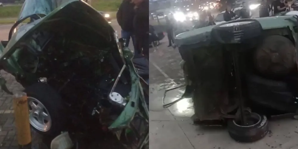 Carro ficou partido ao meio após o acidente
