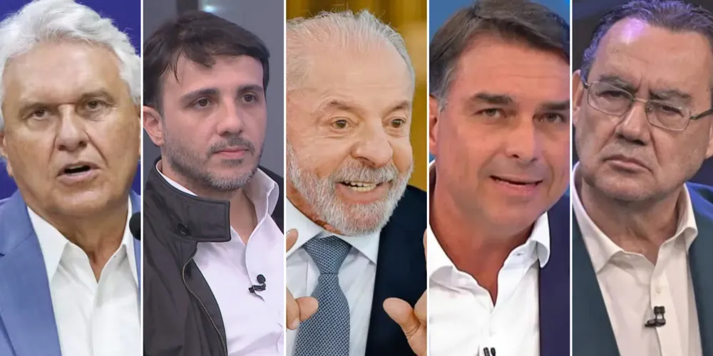 Ronaldo Caiado, Renan Santos, Lula, Flávio Bolsonaro e Augusto Cury