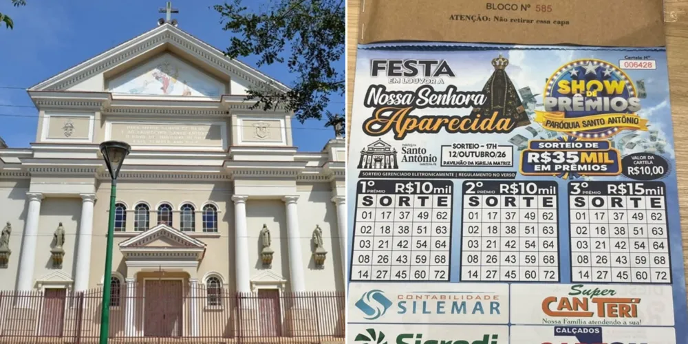 As cartelas podem ser adquiridas pelo telefone (42) 99934-4011 ou no Escritório Paroquial.