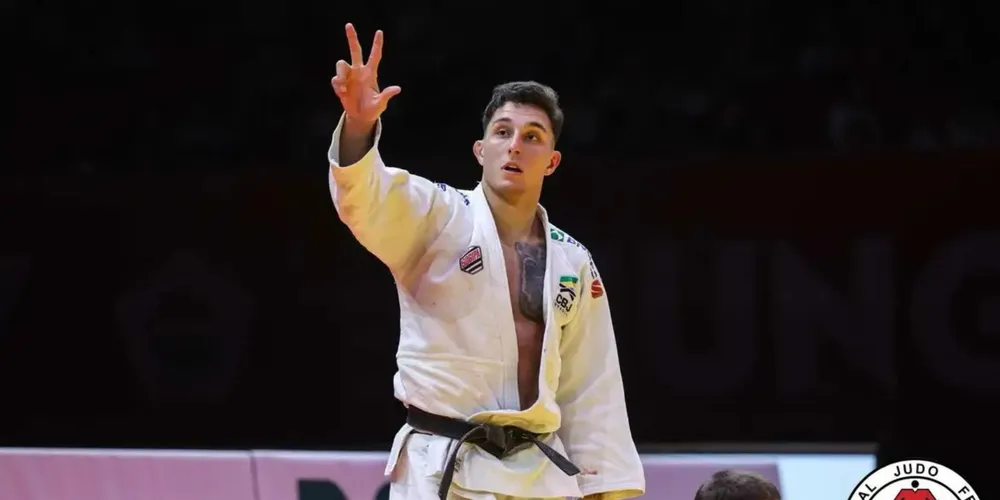 O judoca brasiliense Guilherme Schimidt subiu ao topo do pódio no Grand Slam de Budapeste