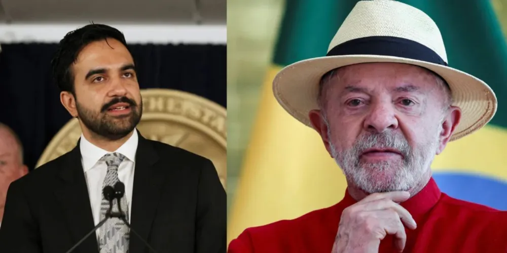 Montagem mostra o Prefeito de NY Zohran Mamdani e presidente Lula
