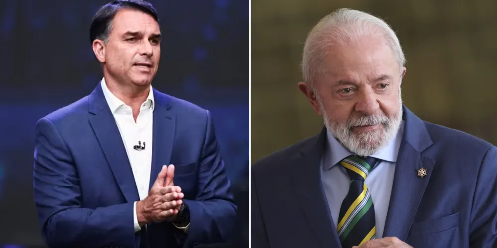 Flávio Bolsonaro (PL) e Luiz Inácio Lula da Silva (PT)