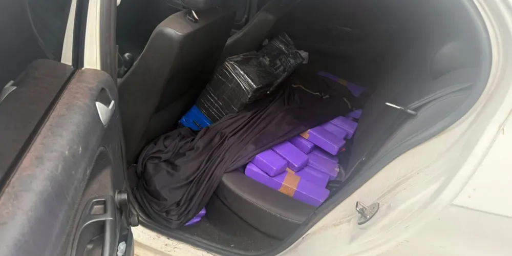 Na vistoria do veículo abandonado, os policiais encontraram diversos fardos de maconha, que totalizaram 156,9 quilos