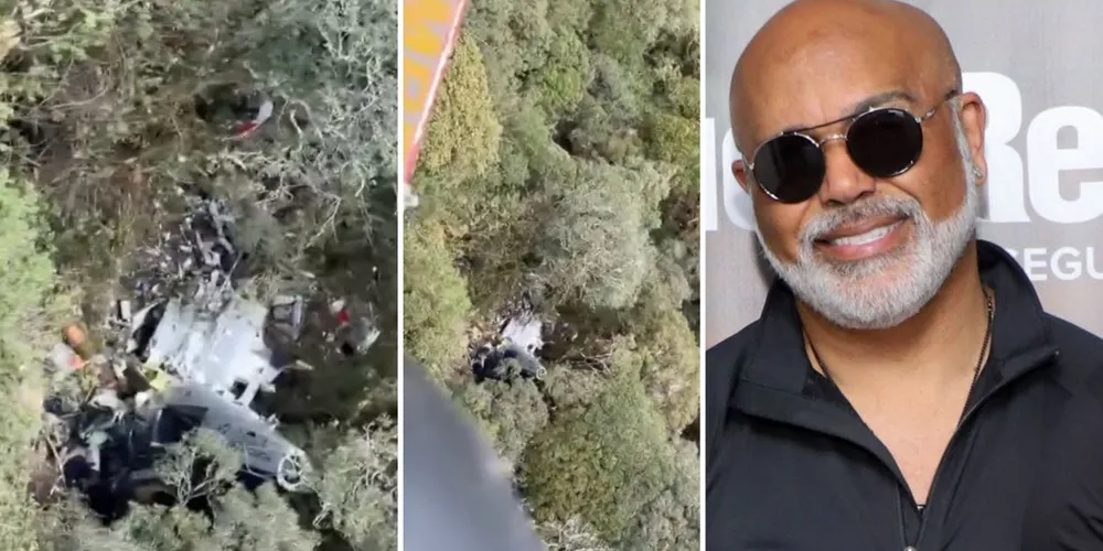 O helicóptero foi encontrado destruído no local do acidente