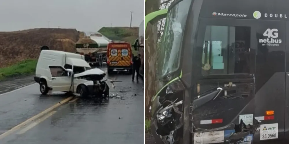 Ônibus seguia no sentido Manoel Ribas–Ivaiporã quando se envolveu na colisão com a Fiorino