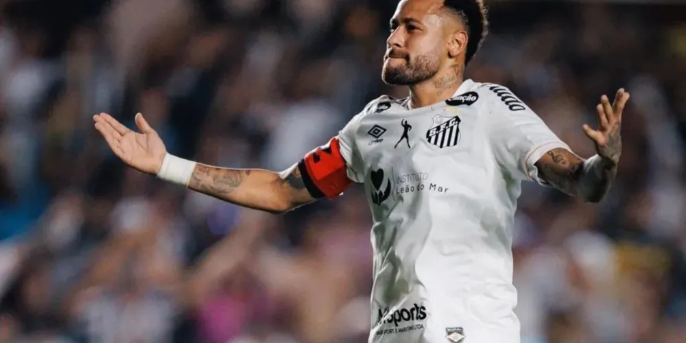 Neymar comemora um dos seus gols contra o Flamengo, na Vila Belmiro