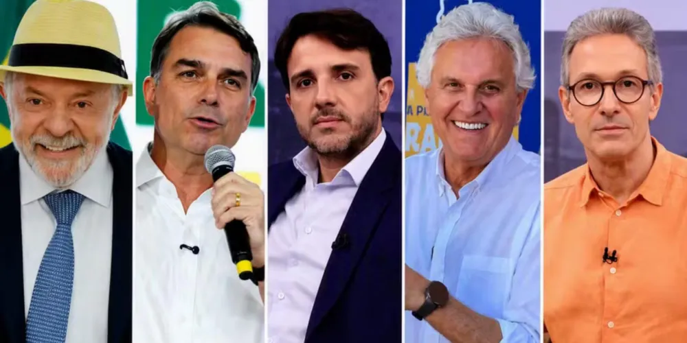Luiz Inácio Lula da Silva, Flávio Bolsonaro, Renan Santos, Ronaldo Caiado e Romeu Zema