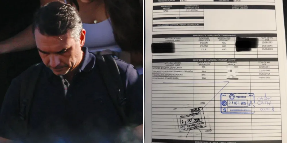 O documento registra o embarque do parlamentar e de familiares em uma aeronave com destino inicial ao Equador