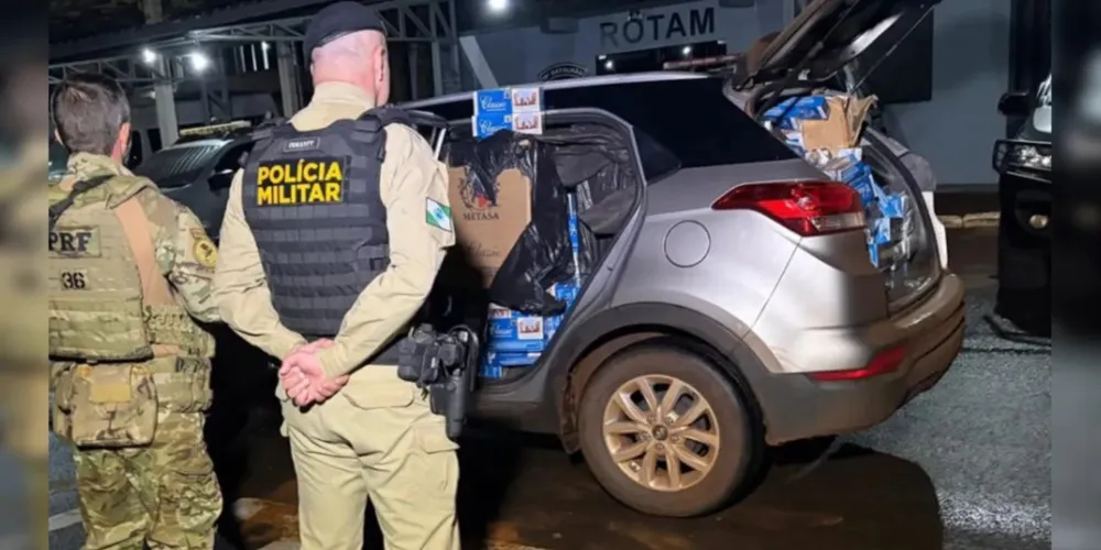 A mercadoria ilícita, de origem estrangeira, estava no interior de um veículo com placas falsas