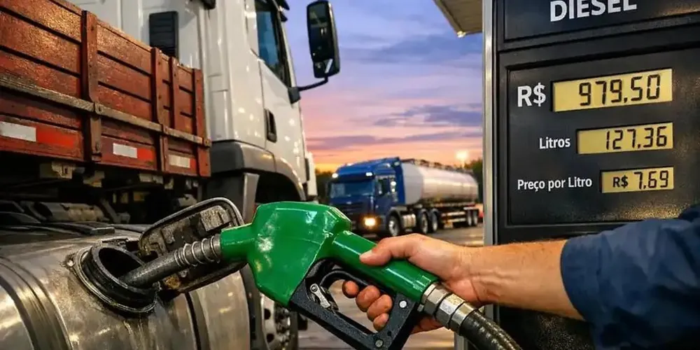 Caminhão é abastecido com óleo diesel; Governo Federal prorrogou por mais 30 dias o subsídio de R$ 2,12 por litro do combustível.