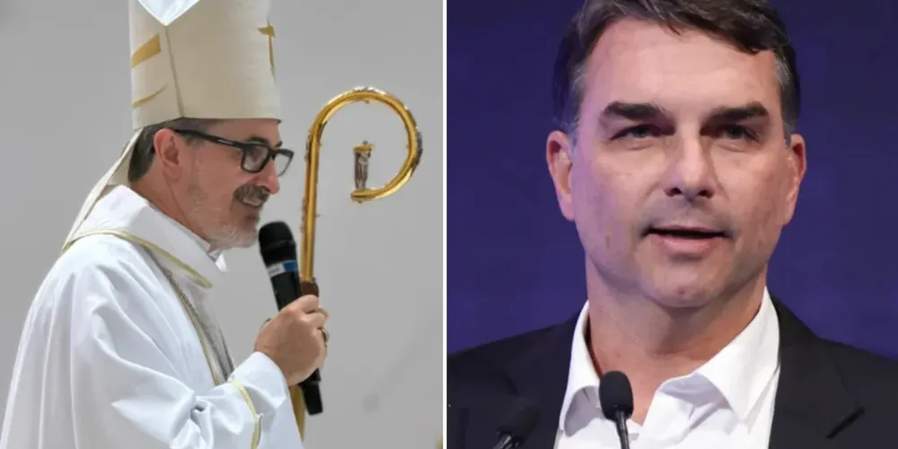 O bispo Dom Vicente Ferreira, da Diocese de Livramento de Nossa Senhora e o candidato à presidência Flávio Bolsonaro (PL)