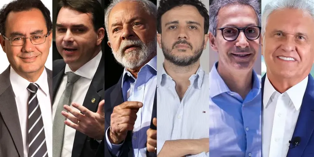 Augusto Cury, Flávio Bolsonaro, Luiz Inácio Lula da Silva, Renan Santos, Romeu Zema e Ronaldo Caiado.