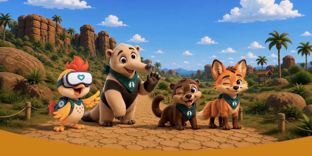Proposta ganhou novos elementos com a criação de quatro mascotes: pica-pau amarelo, lobo-guará, tamanduá-bandeira e irara