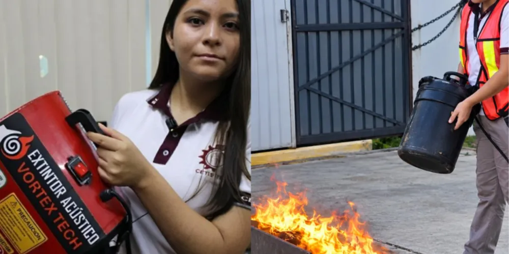 A mexicana Ángela Karime Venegas Hernández desenvolveu o Vortex Tech, extintor que apaga fogo com uso do som, durante um ano
