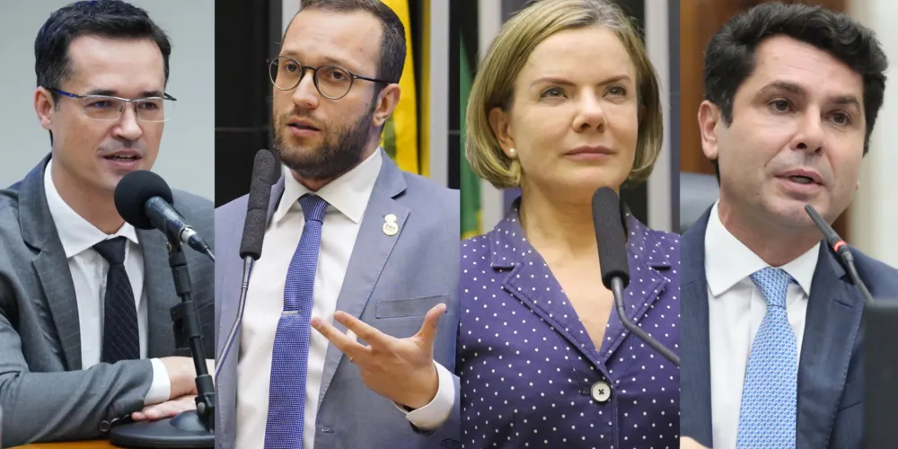 Deltan Dallagnol (Novo), Filipe Barros (PL), Gleisi Hoffmann (PT) e Alexandre Curi (Republicanos)