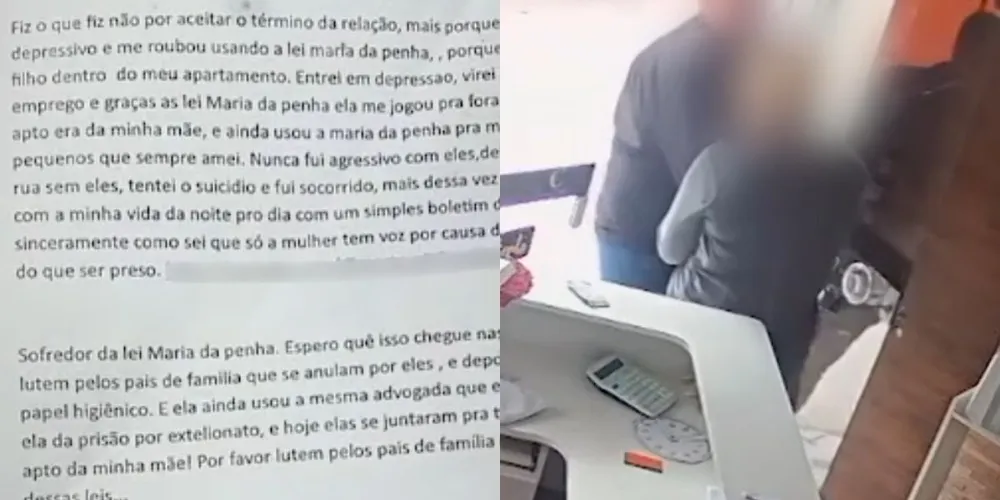 Na carta, ex-marido se diz “vítima” da Lei Maria da Penha, e que mulher o “jogou para fora de casa”