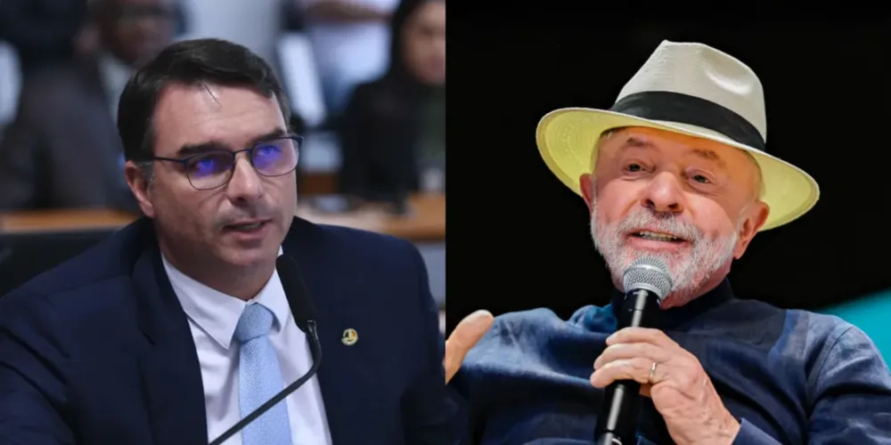 O senador Flávio Bolsonaro (PL-RJ) e o presidente Luiz Inácio Lula da Silva (PT)