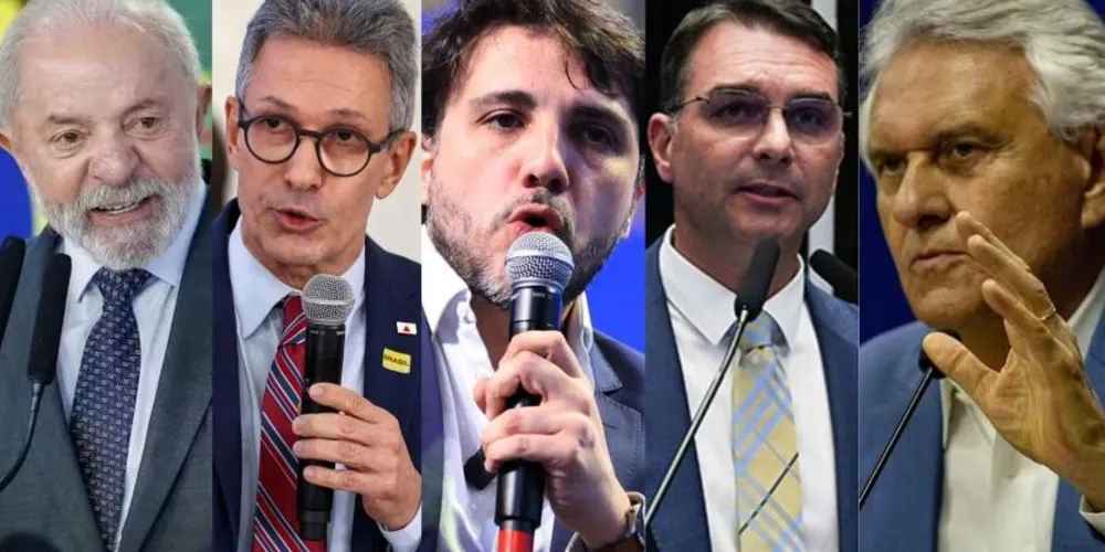 Luiz Inácio Lula da Silva, Romeu Zema, Renan Santos, Flávio Bolsonaro e Ronaldo Caiado.