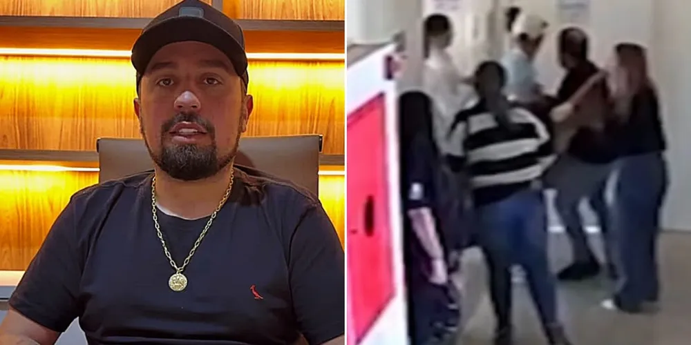 Vice-prefeito Igor Pontarolo durante incidente que resultou em danos à estrutura do pronto-atendimento municipal