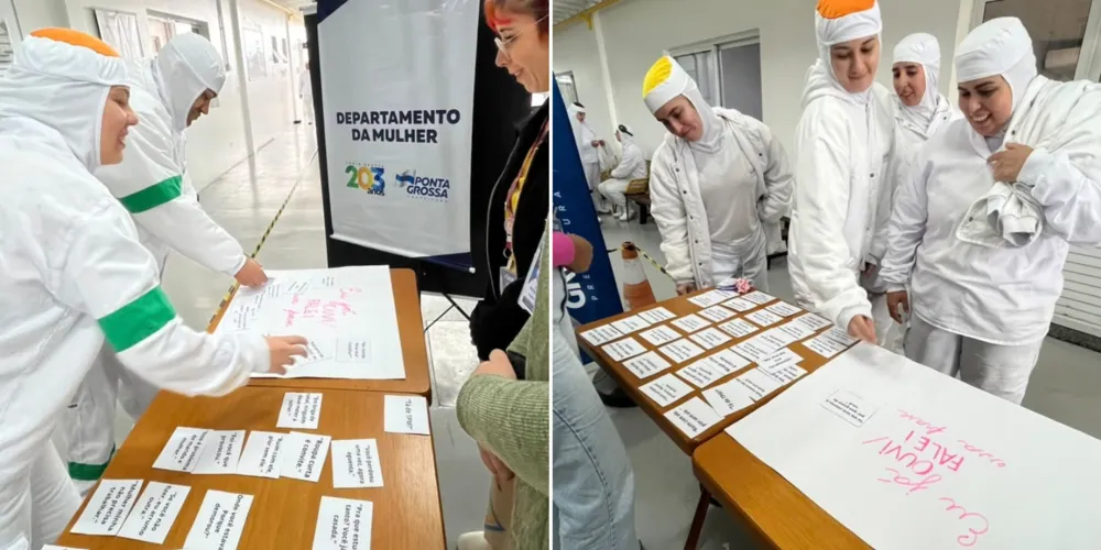 A dinâmica consistiu em um mural com frases comuns no dia a dia, mas que reproduzem a naturalização da violência contra a mulher