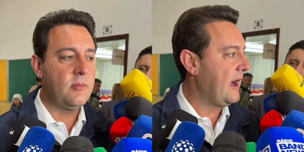 Atual governador, Ratinho Júnior falou com a imprensa após realizar seu voto