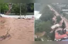 Rio transborda, alaga ruas e invade supermercado em Santa Catarina