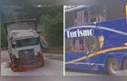 Acidente entre ônibus e caminhão bloqueia BR-376 no Paraná