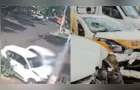 Pedestre é prensada contra muro após carro invadir calçada em Maringá
