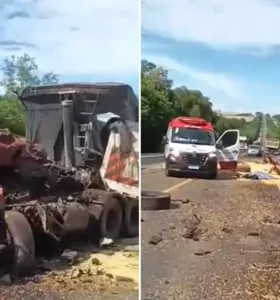 Homem de 42 anos morre em colisão entre caminhões na BR-277, em Palmeira