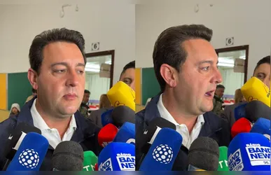 Atual governador, Ratinho Júnior falou com a imprensa após realizar seu voto