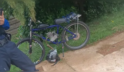 A bicicleta foi apreendida pela equipe do Patrulhamento de Trânsito Viário