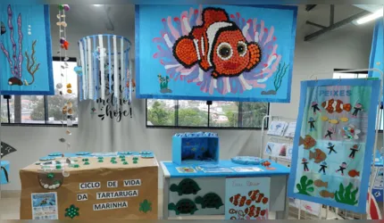 Durante a mostra, os alunos exploraram o universo do fundo do mar