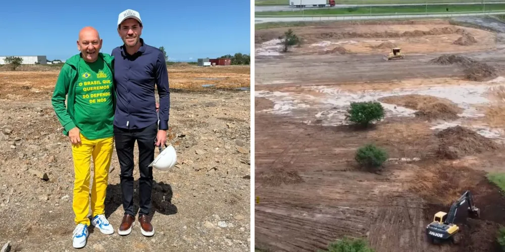 O empresário Luciano Hang visitou o terreno onde a unidade está sendo construída