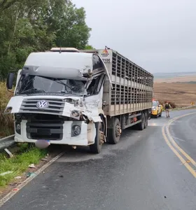 Acidente entre caminhões deixa motorista ferido na PRC-487 em Ipiranga