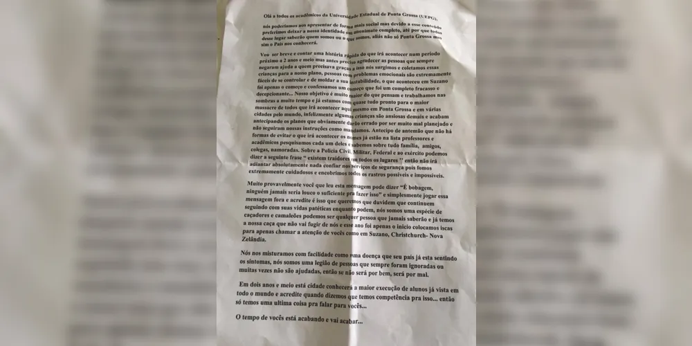 Imagem ilustrativa da imagem UEPG redobra atenção após carta ameaçadora