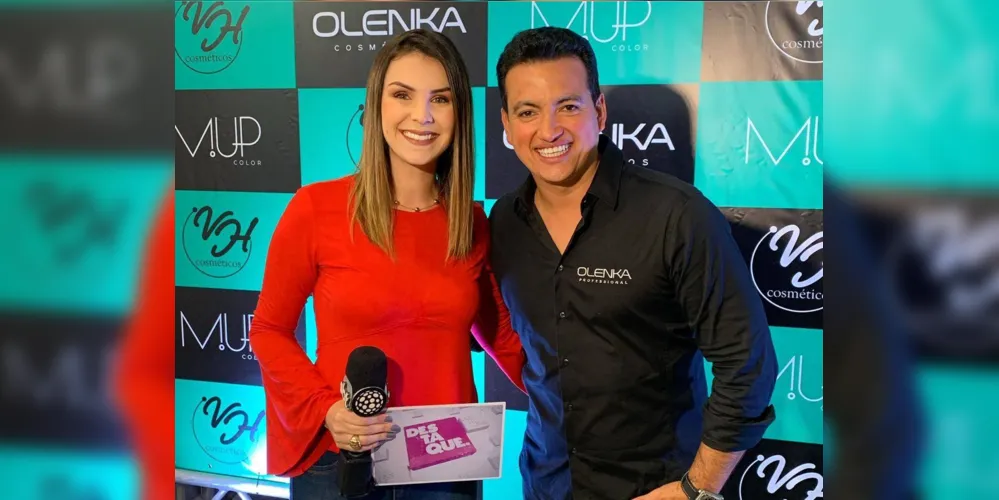 No registro especial, a apresentadora do Programa Destaque, Priscila Koteski com o hair stylist do Programa Esquadrão da Moda, Rodrigo Cintra.