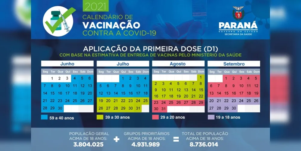 Imagem ilustrativa da imagem Estado divulga calendário para população em geral