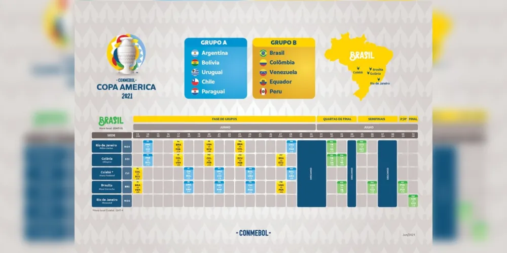 Tabela da Copa América 2021 no Brasil