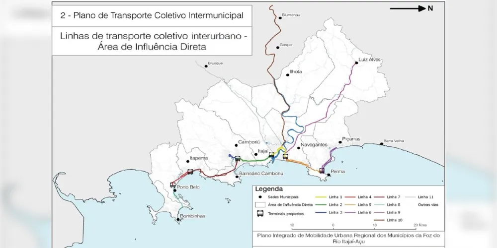 Linhas do projeto intermunicipal de ônibus elétrico
