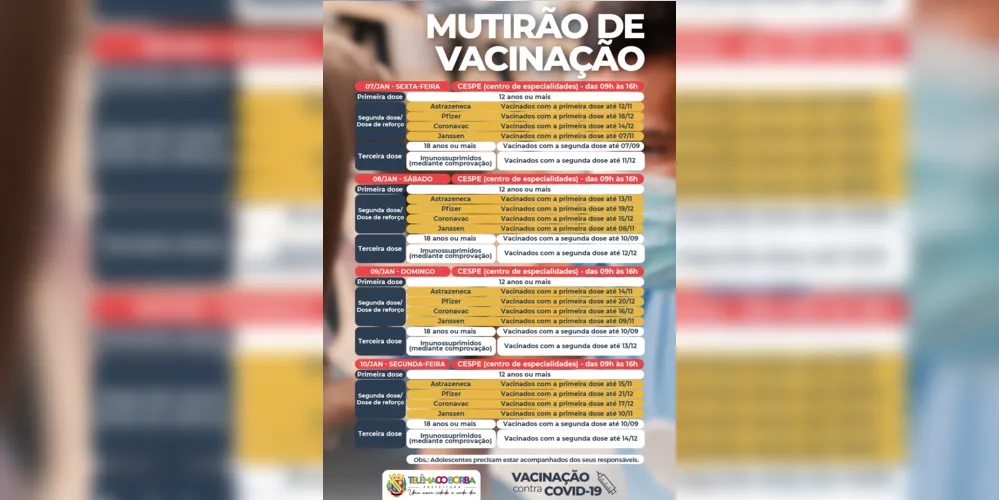 Imagem ilustrativa da imagem Telêmaco organiza mutirão de vacinação contra a covid-19