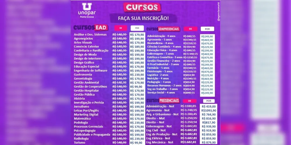 Imagem ilustrativa da imagem Unopar PG libera bolsas para estudantes que concluíram o Ensino Médio