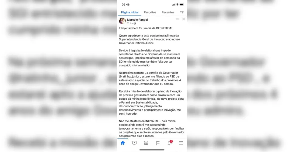 Marcelo Rangel deixa Superintendência Geral de Inovação do Paraná.