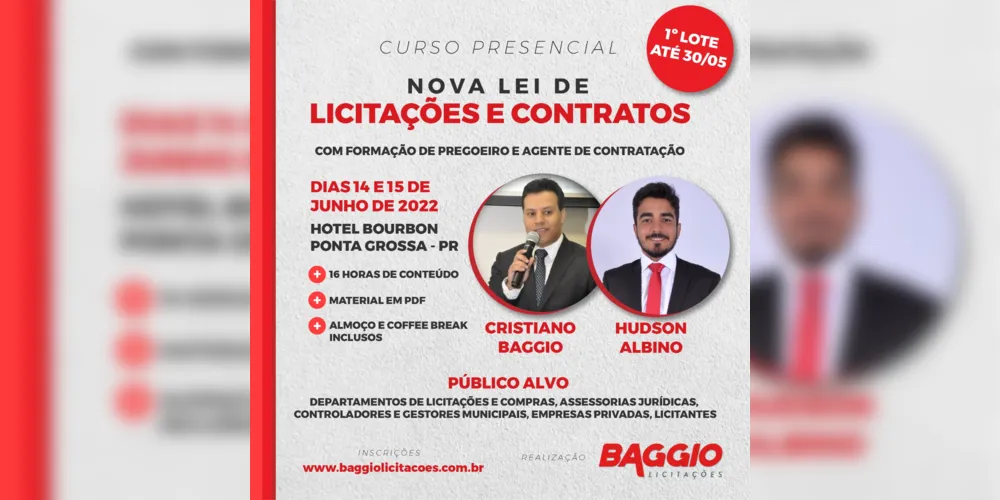 Curso ministrado por Cristiano Baggio e Hudson Albino