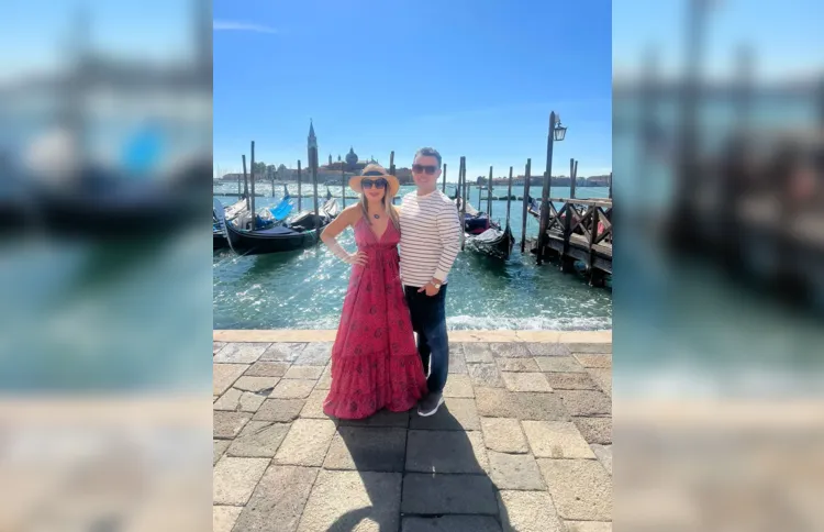 TRIP – O casal Stefanie Mahara Cunha Guinossi Rodrigues e Anderson Murilo Rodrigues curtindo as belezas e os encantos de Veneza na Itália.