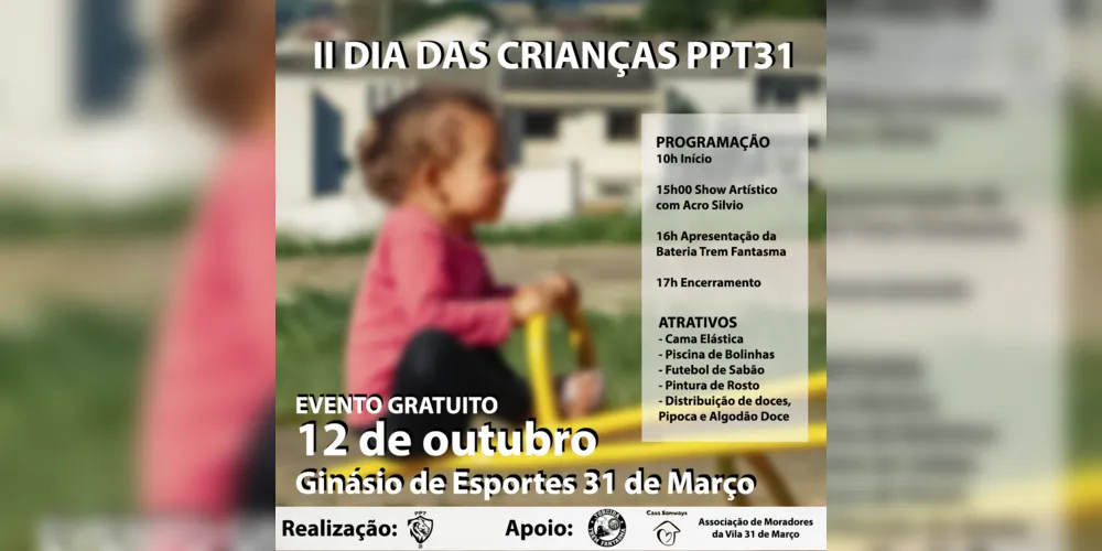 Imagem ilustrativa da imagem 'PPT31' promove 2º Dia das Crianças na 31 de Março