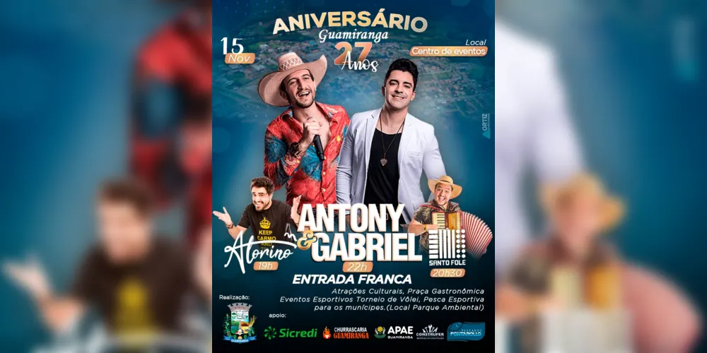 Entrada no evento é gratuita. Shows fazem parte do cronograma de aniversário da cidade