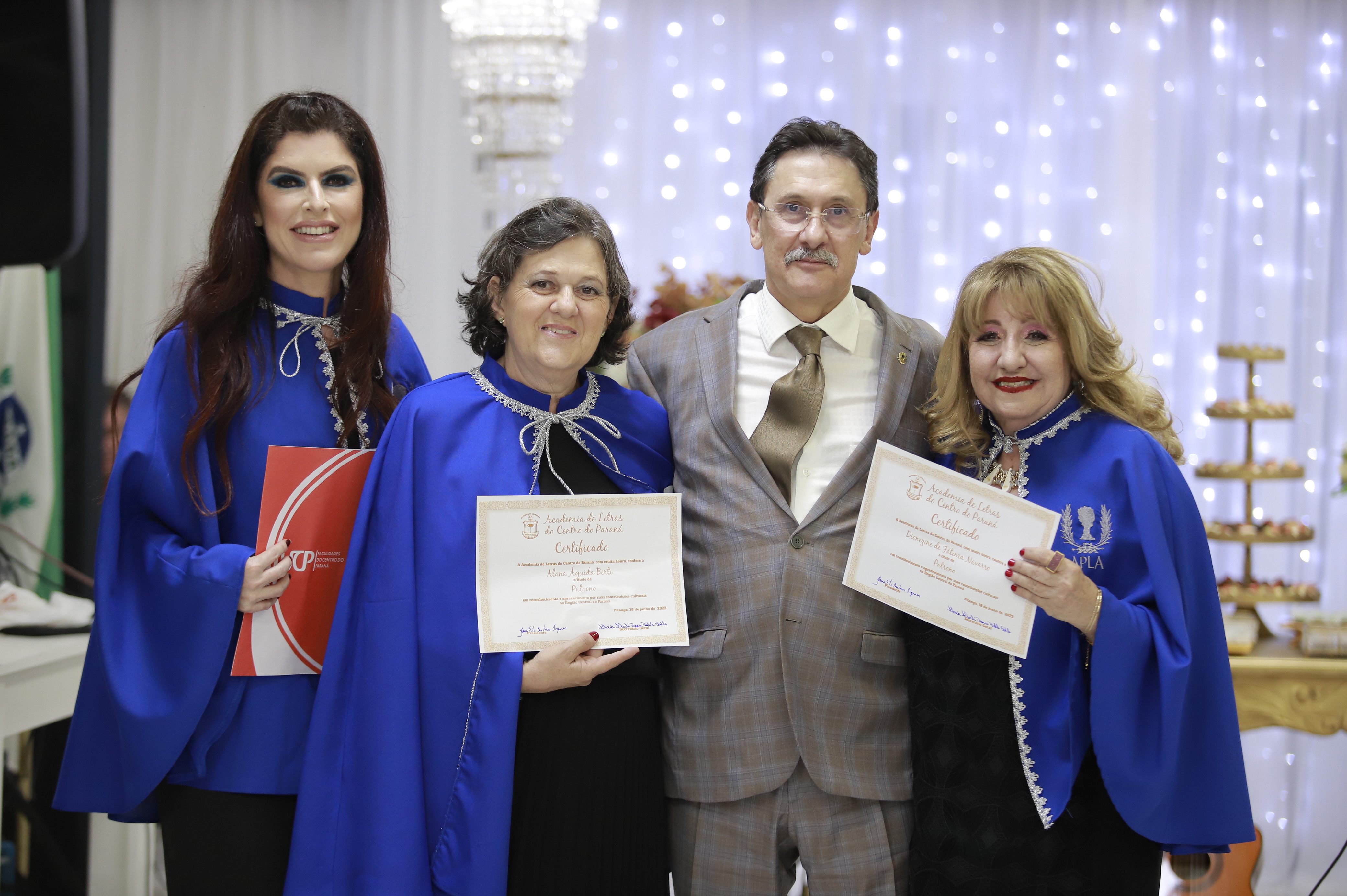 Renata Regis Florisbelo, Alana Águida Berti e Dione Navarro recebem homenagem de José Altevir Mereth Barbosa da Cunha com título de Patronesse da Academia de Letras do Centro do Paraná