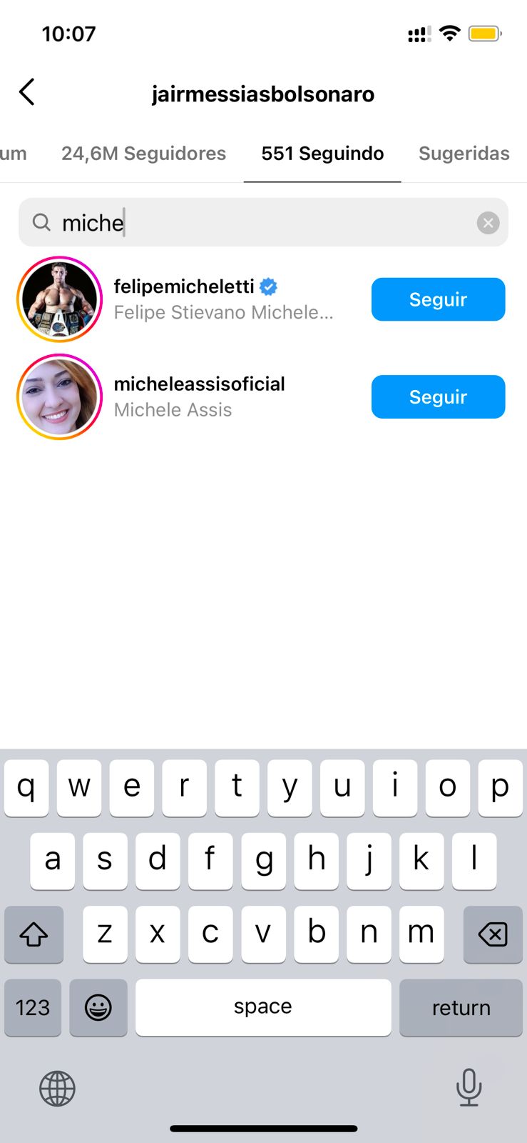 Imagem ilustrativa da imagem Bolsonaro e Michelle pararam de se seguir no Instagram